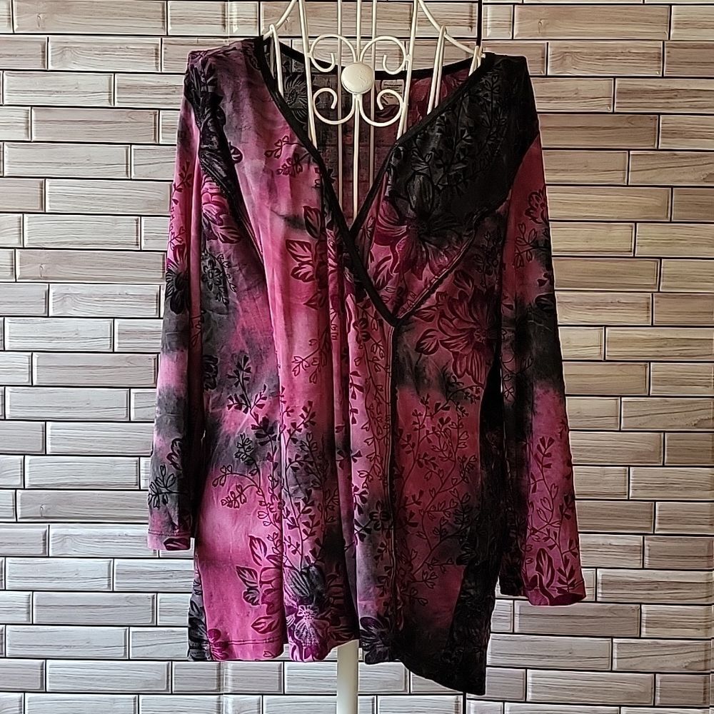 Sami & Jo Y2K vintage Top Pink with Black Velvet Floral Womens Size XL